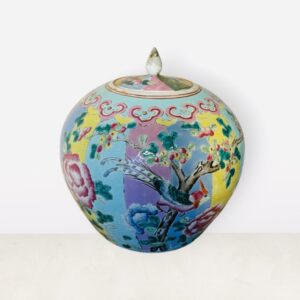 Antike Chinesische Ingwer Vase im Famille Rose Stil – Republikzeit, Deckel, Zertifikat 234