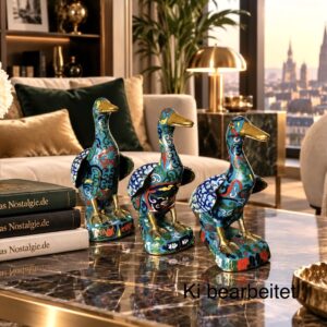Chinesischer Cloisonne Enten-Set – Drei Antike Enten, 1912-1930er, Münzböden, Handwerkliche Schönheit