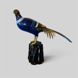 Glamouröser Vintage-Chinesischer Cloisonné Fasan mit Holzsockel, 63x14x44 cm – seltenes Sammlerstück, prunkvolle Handwerkskunst