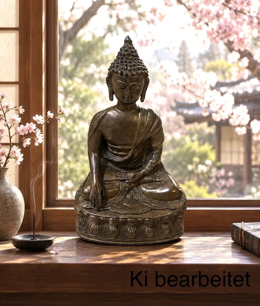 Vintage Bronzefarbene Buddha-Skulptur auf Lotussockel – 5,5 kg Messingkunst, echtes Sammlerobjekt