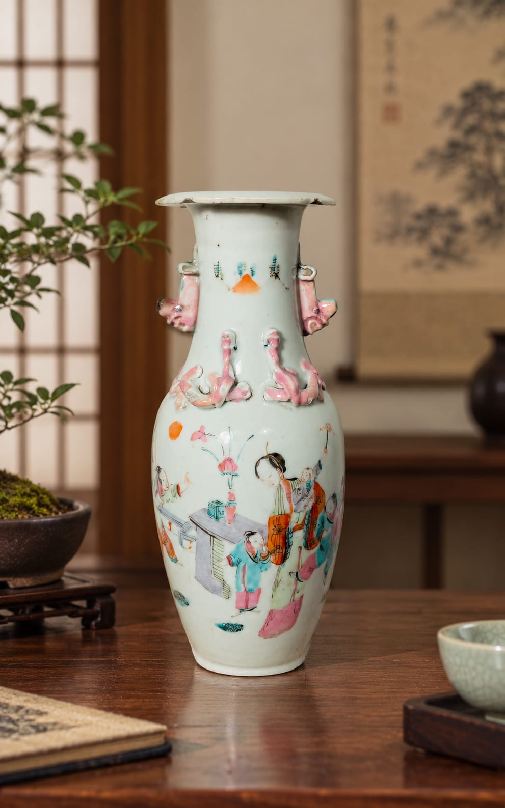Chinesische Porzellanvase, Familie – Rose -Stil, antik, Figurenszenen, Nr.296, Kuang Hsu, 1875-1908