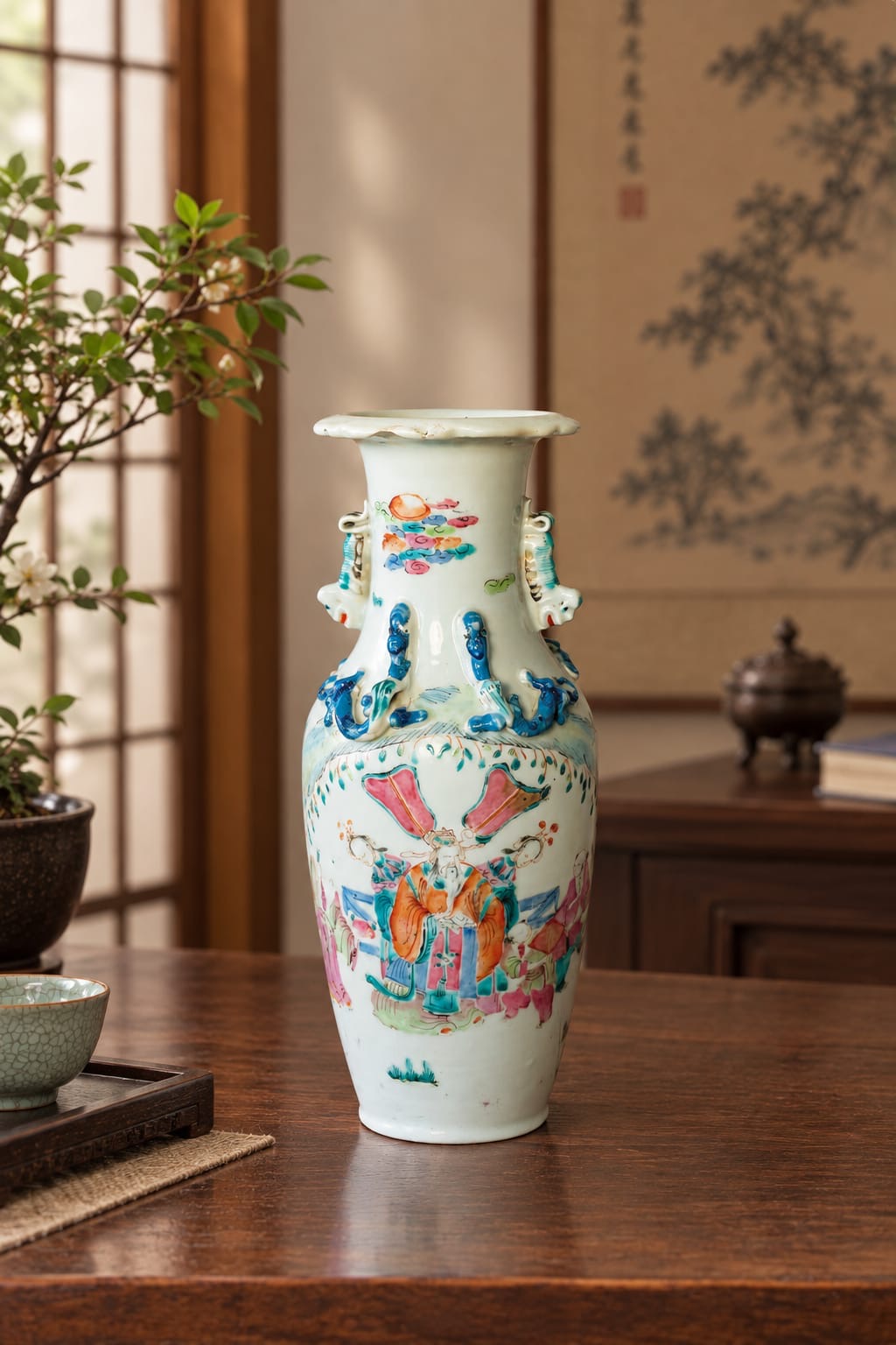 Chinesische Porzellanvase, Familie – Rose -Stil, antik, Figurenszenen, Nr.253, Kuang Hsu, 1875-1908
