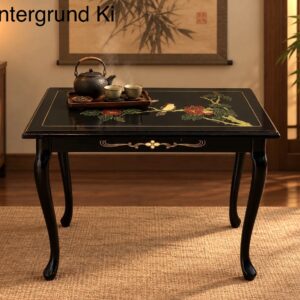 Orientalischer Beistelltisch – Vintage 1960er, Cabriole-Beine, feine Bemalung, Motive Vögel & Blüten, Chinoiserie-Stil