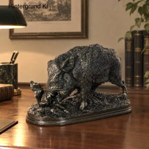 Französische antike Bronzefigur – gehender Keiler, 1910, Plinthe naturgetreu, 3,35kg
