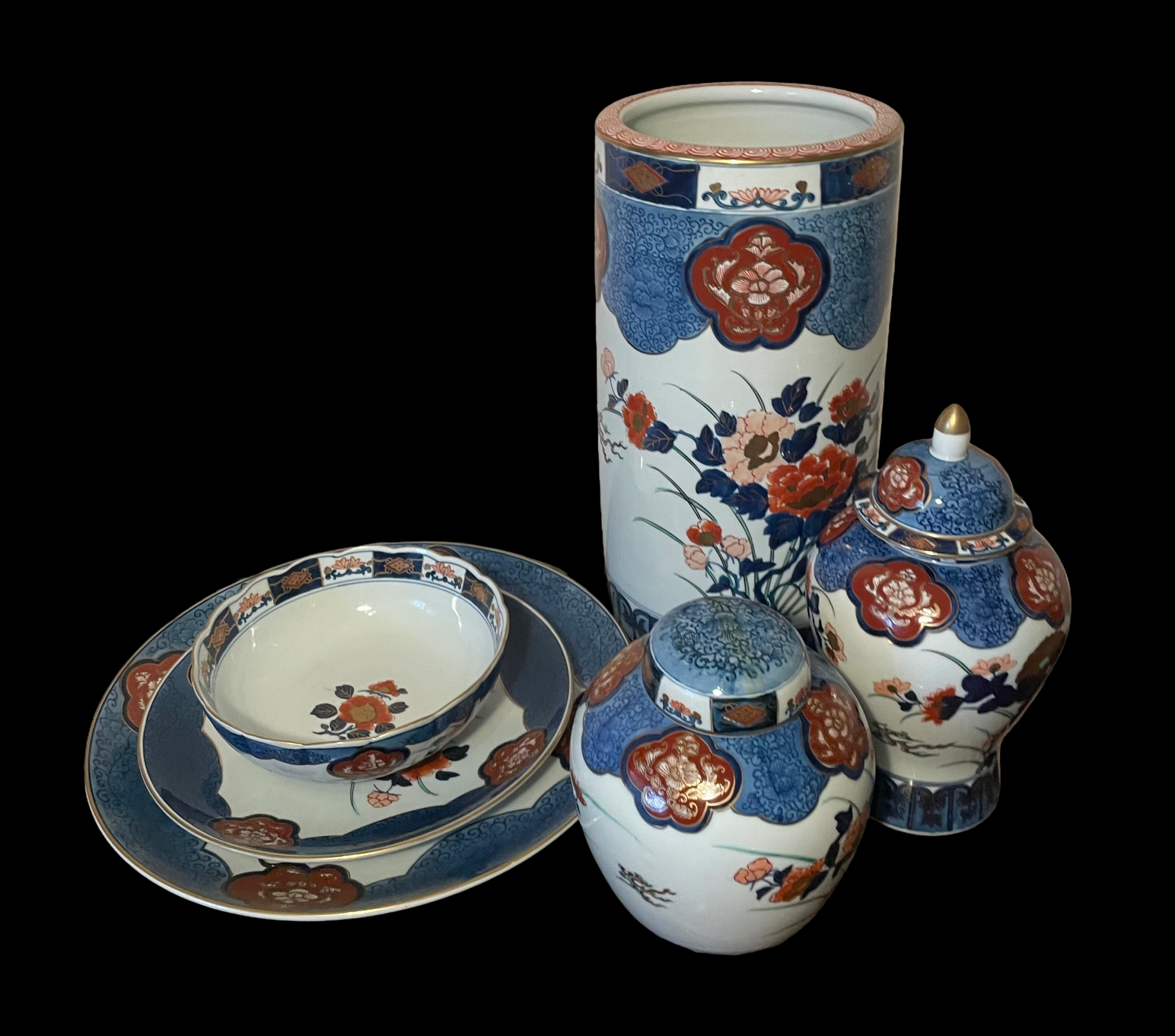 Elegantes japanisches Imari-Porzellan-Set – Gold-Imari, Vintage 60er/70er, handbemalt, Arita