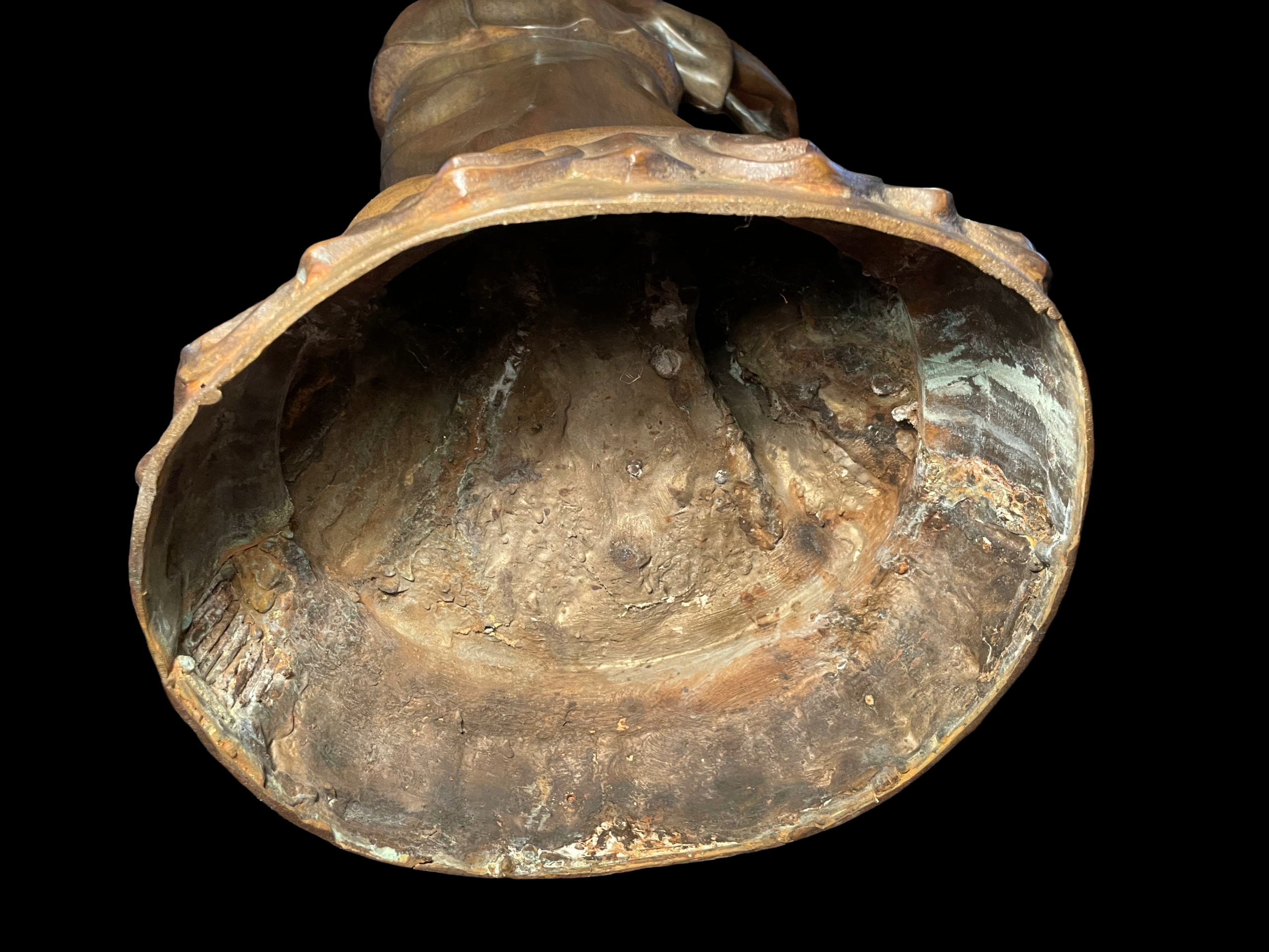 Chinesische Bronzeskulptur, Wasserträger mit verziertem Sockel, Vintage, staatliche Größe, 61x30x105
