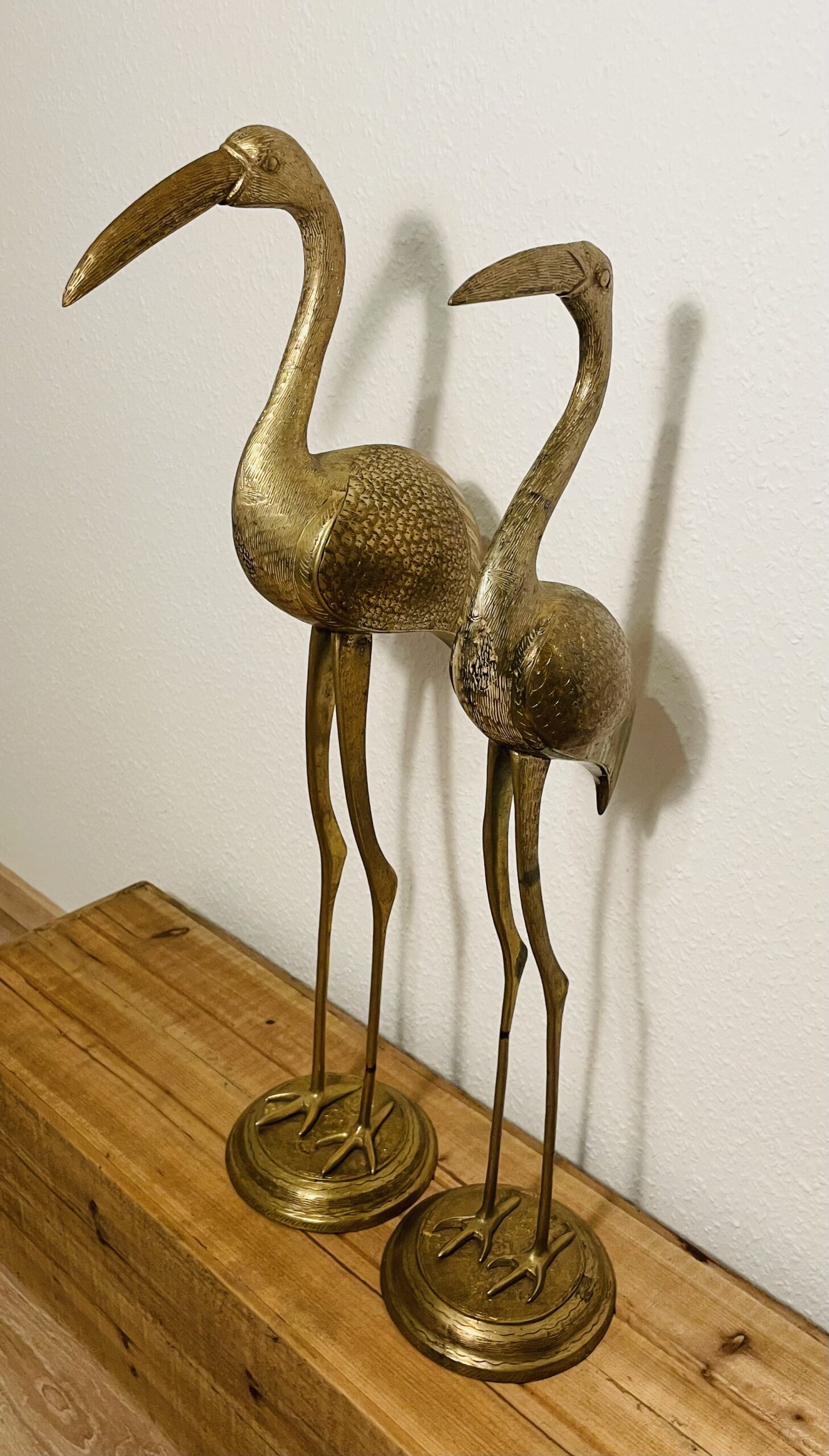 Atemberaubendes Vintage-Kranichpaar aus Messing – Hollywood Regency & Modern Mid Century Stil, große Ausführung