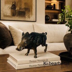 Skulptur Wildschwein – Messing, Vintage, Used Look – Sammlerstück, 3,4 kg, Dekoration