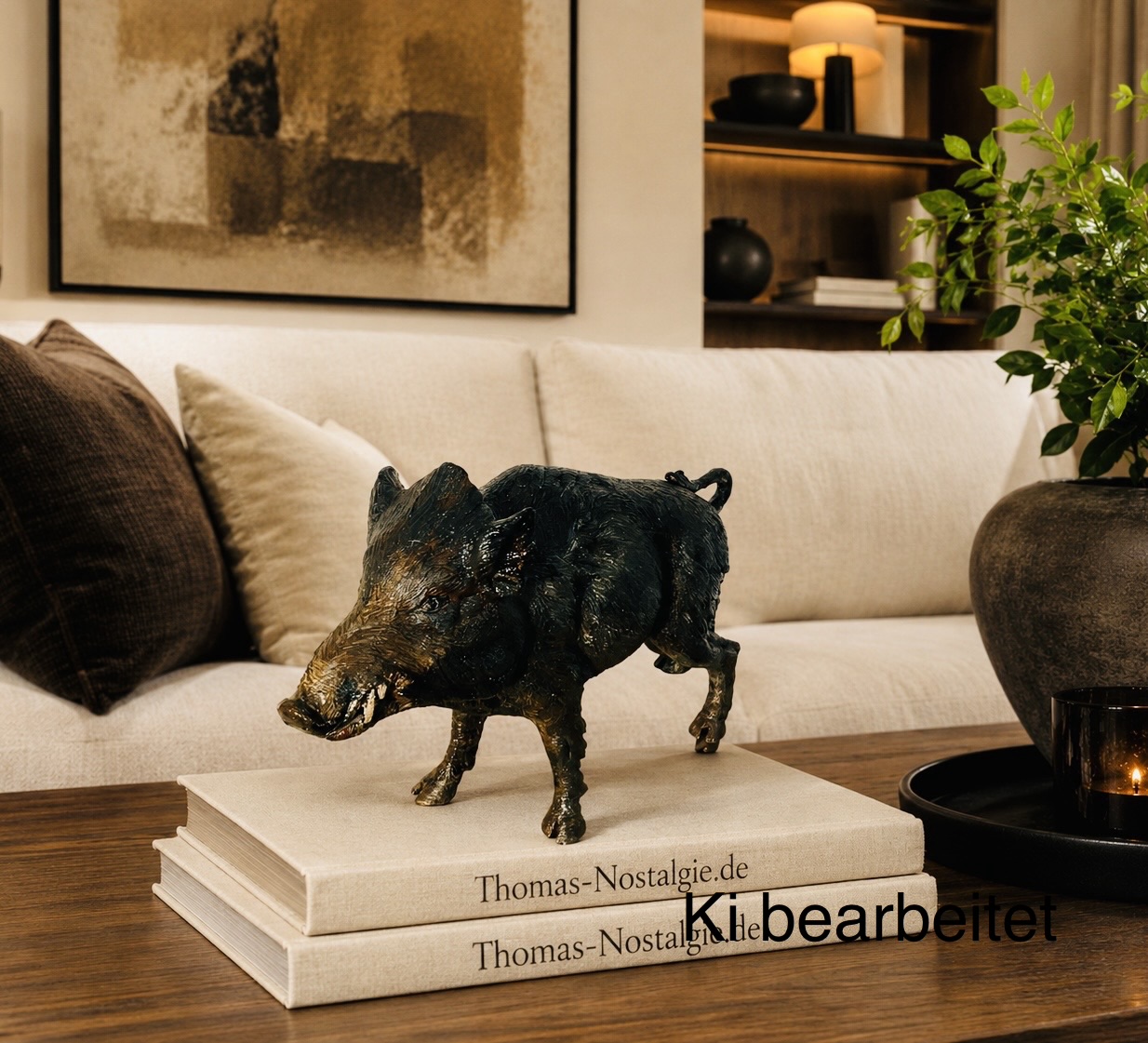 Skulptur Wildschwein – Messing, Vintage, Used Look – Sammlerstück, 3,4 kg, Dekoration