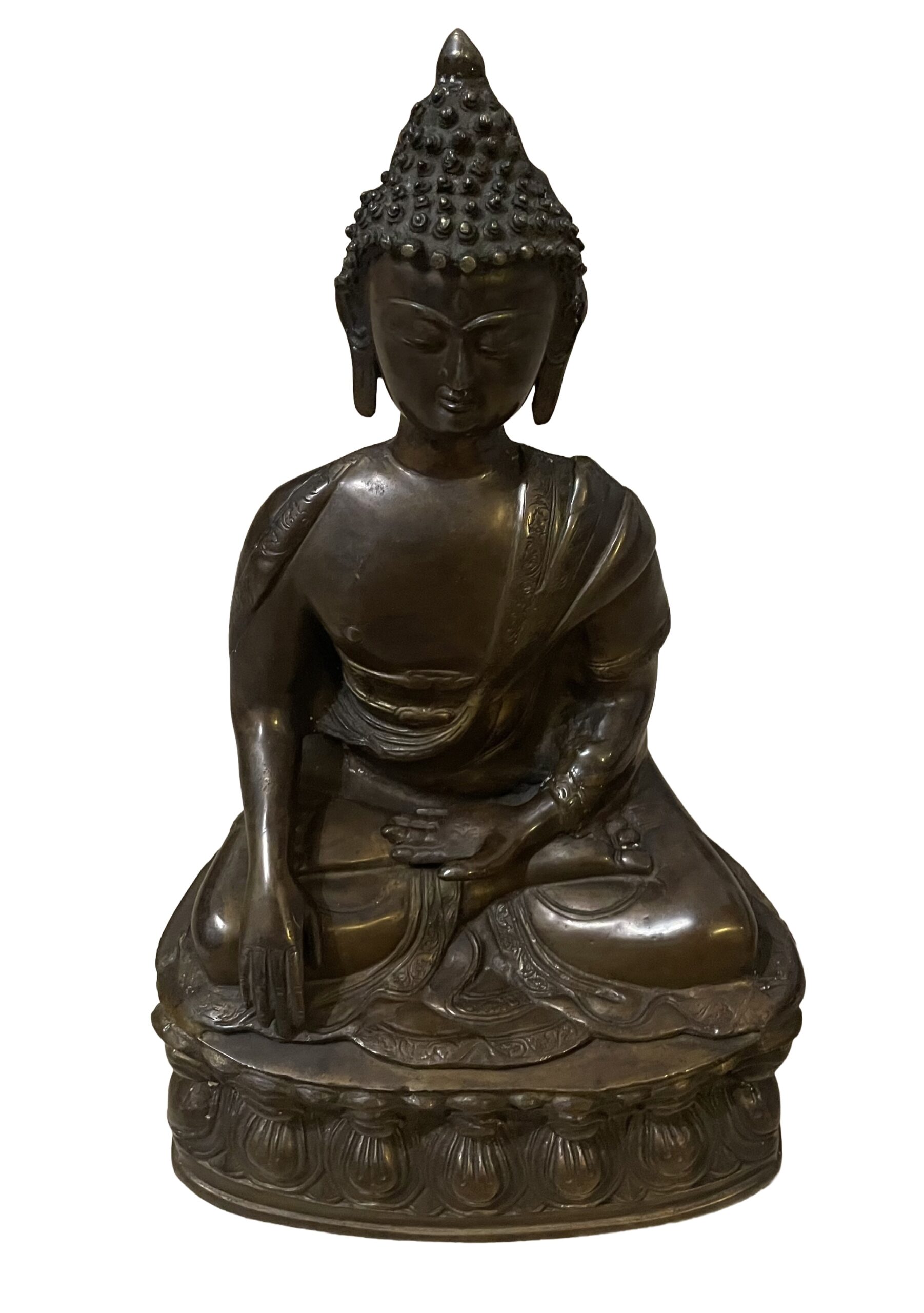 Vintage Bronzefarbene Buddha-Skulptur auf Lotussockel – 5,5 kg Messingkunst, echtes Sammlerobjekt