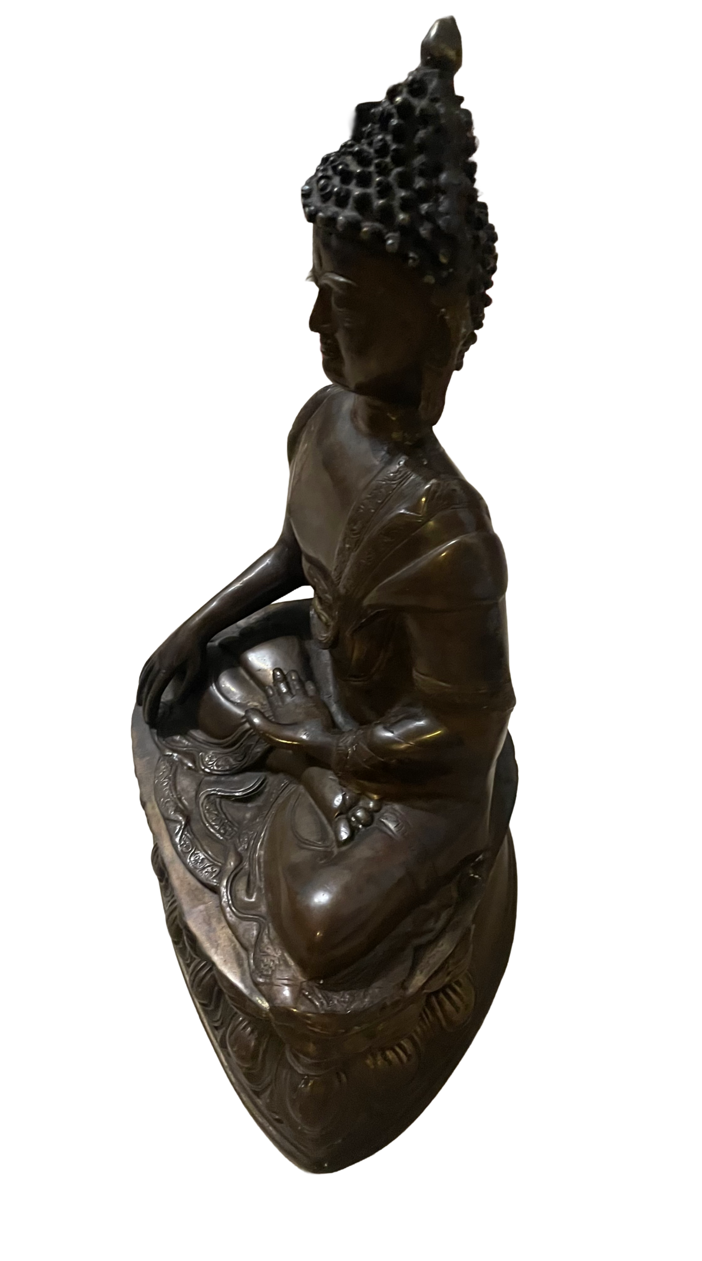 Vintage Bronzefarbene Buddha-Skulptur auf Lotussockel – 5,5 kg Messingkunst, echtes Sammlerobjekt