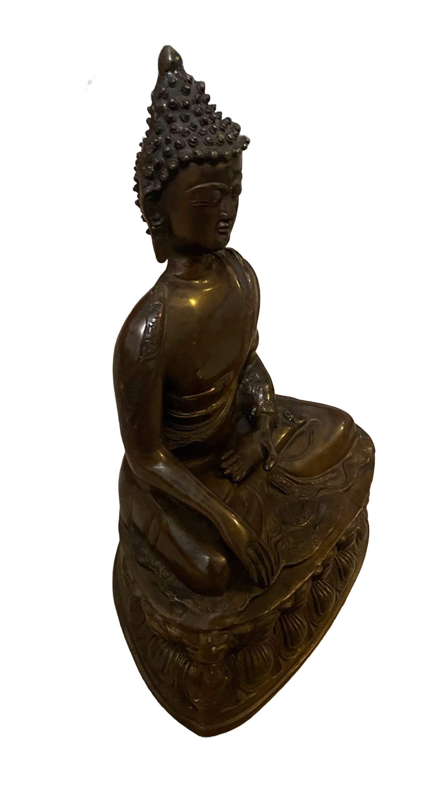 Vintage Bronzefarbene Buddha-Skulptur auf Lotussockel – 5,5 kg Messingkunst, echtes Sammlerobjekt