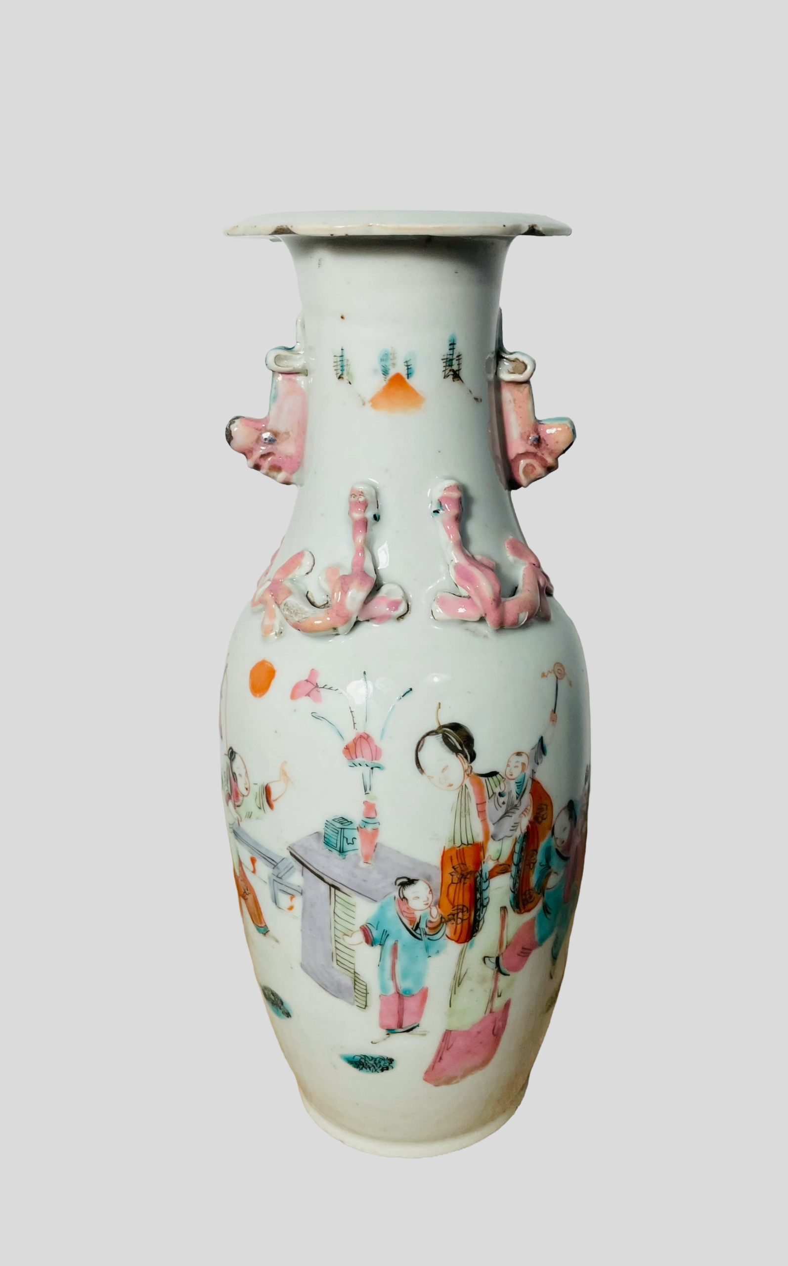 Chinesische Porzellanvase, Familie – Rose -Stil, antik, Figurenszenen, Nr.296, Kuang Hsu, 1875-1908