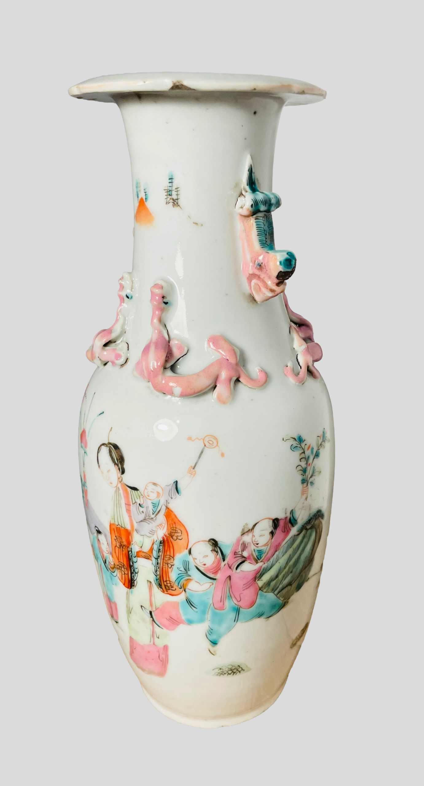Chinesische Porzellanvase, Familie – Rose -Stil, antik, Figurenszenen, Nr.296, Kuang Hsu, 1875-1908