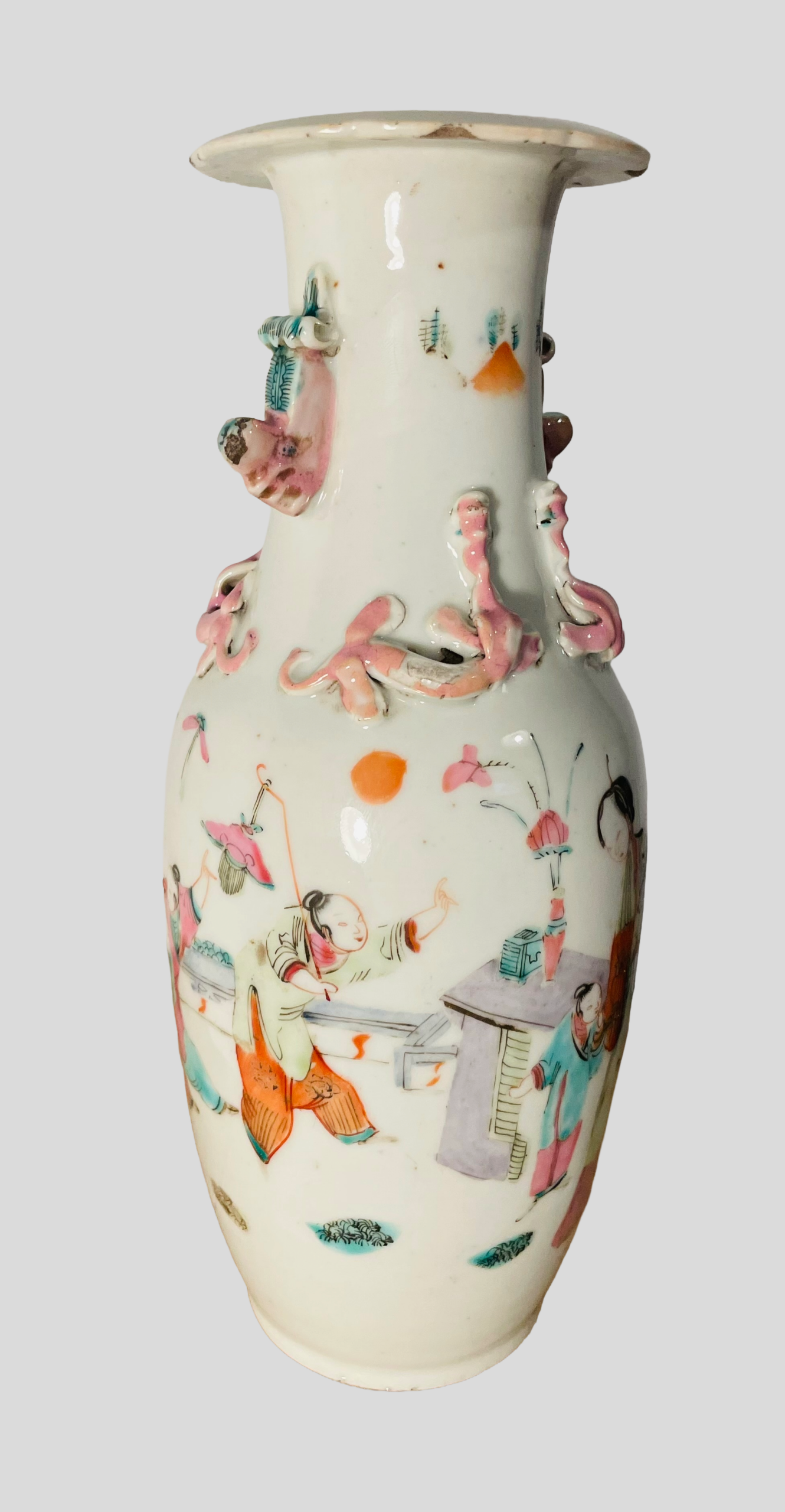 Chinesische Porzellanvase, Familie – Rose -Stil, antik, Figurenszenen, Nr.296, Kuang Hsu, 1875-1908