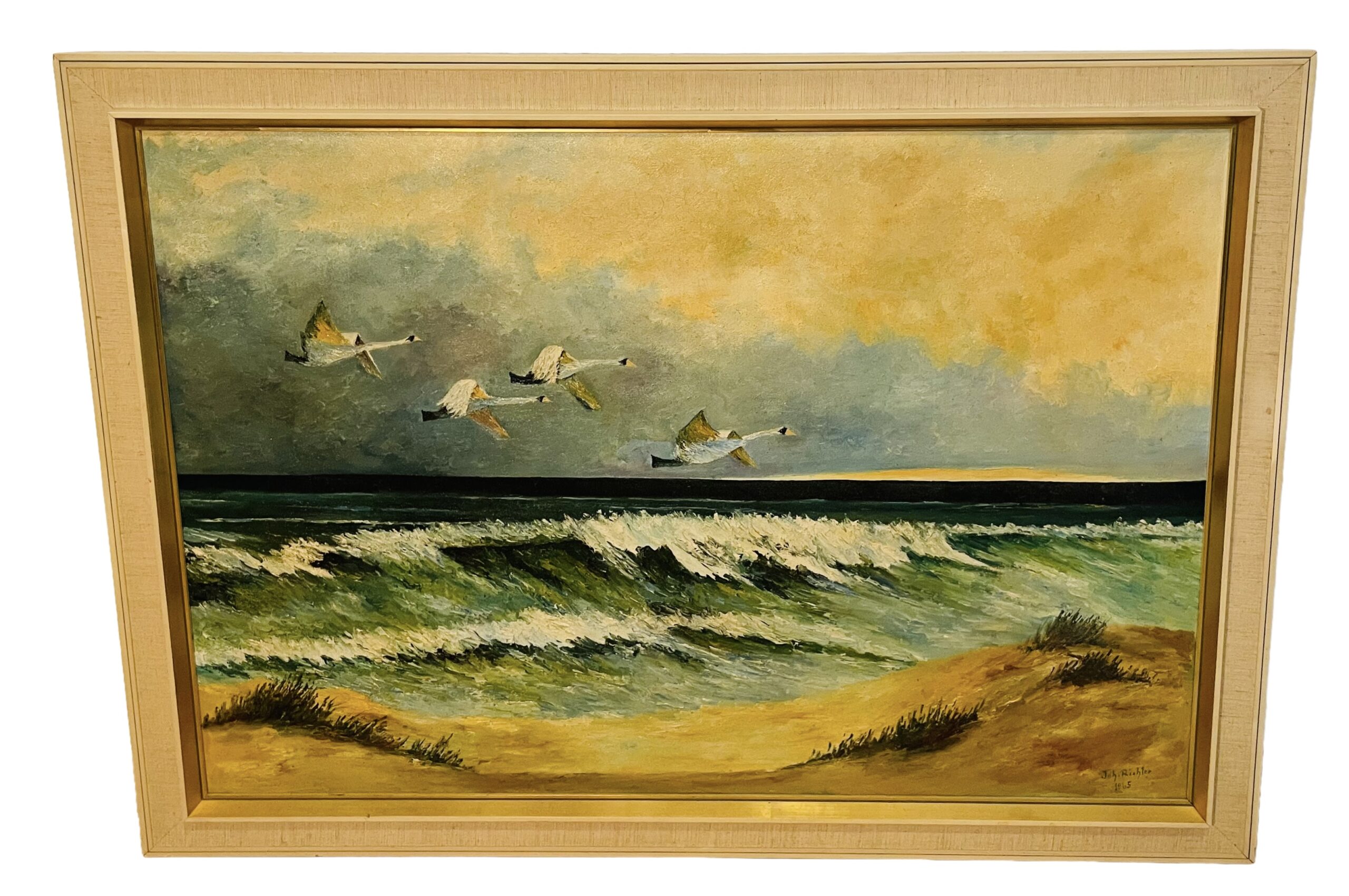 Atemberaubendes Vintage-Olgemälde Ostseeküste (1965) – Johannes Richter, Rahmengröße 112x83 cm