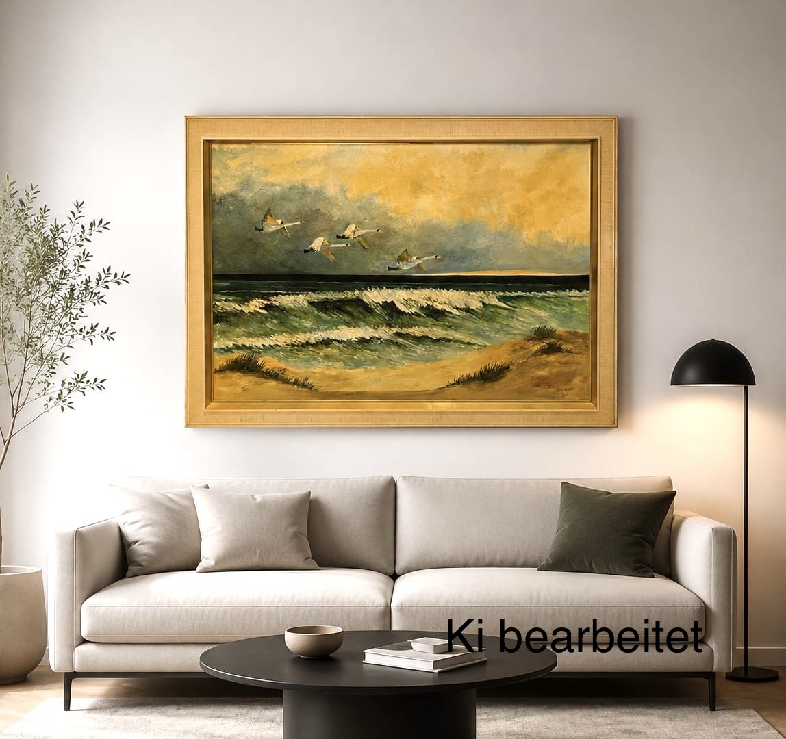 Atemberaubendes Vintage-Olgemälde Ostseeküste (1965) – Johannes Richter, Rahmengröße 112x83 cm