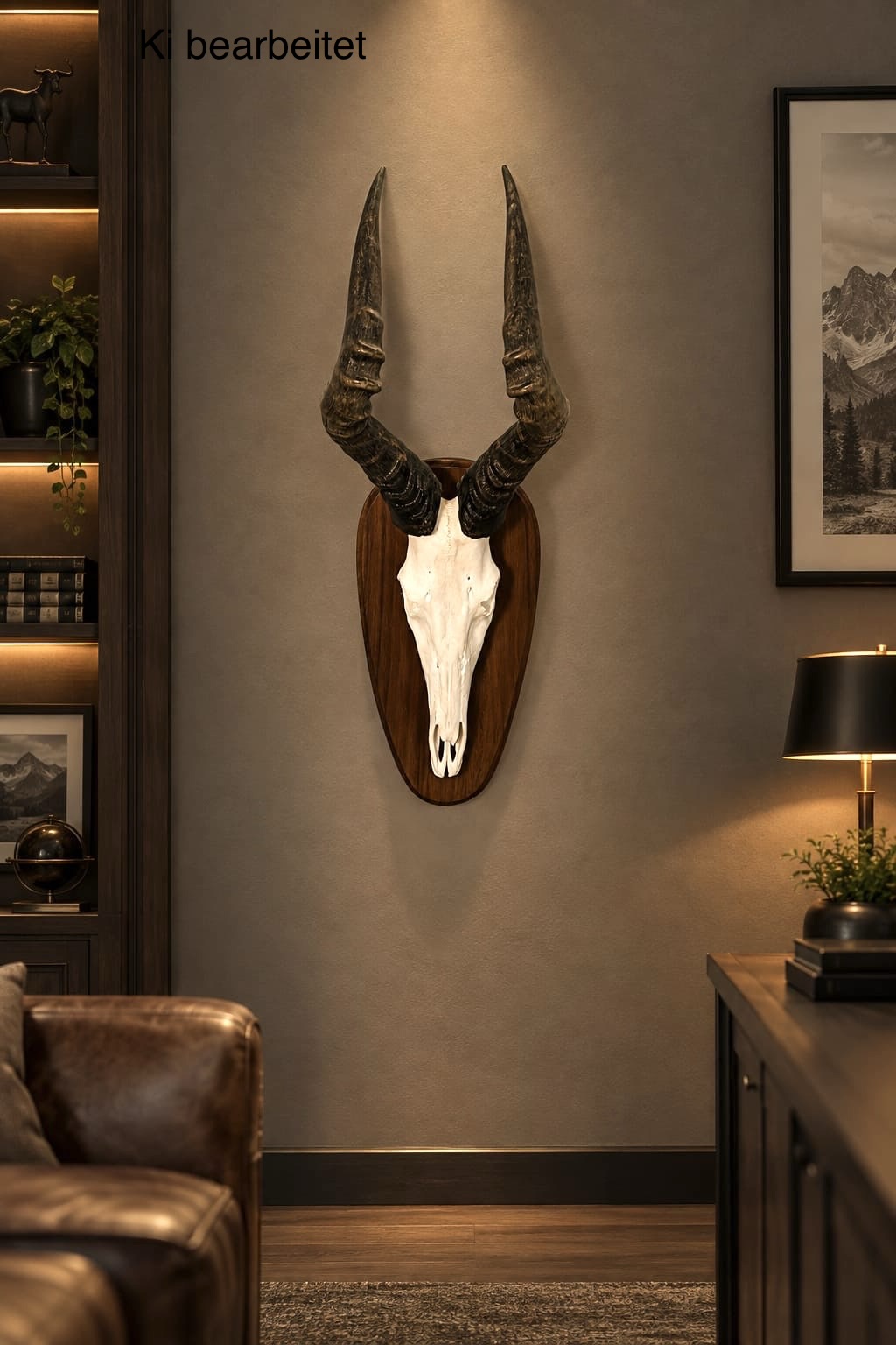 Kuhantilope Trophäe mit Holzschild – Vintage, Große Ausführung, Sammlerstück